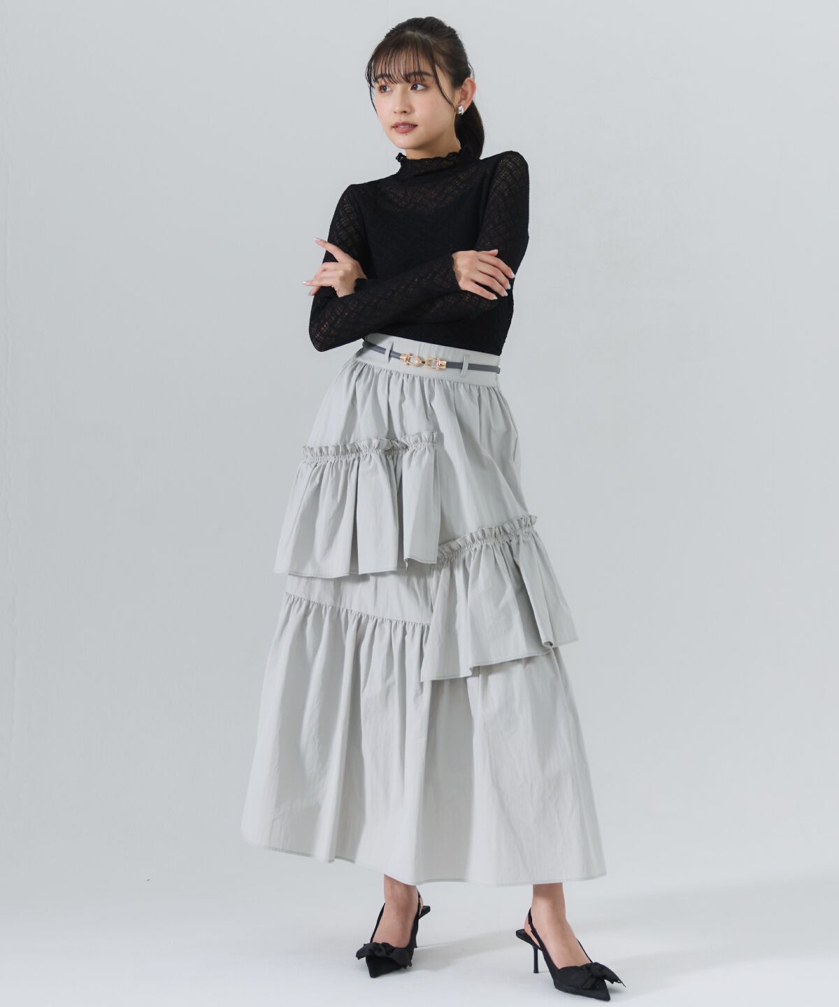 REDYAZEL「チェックレースハイネックトップス」|Tシャツ・カットソー|