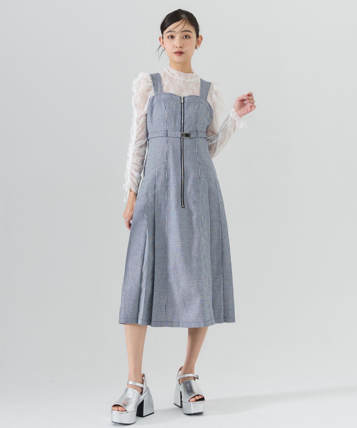 REDYAZEL「サイドプリーツジャンパースカート」|ジャンパースカート|Navy/borderｽﾄﾗｲﾌﾟ