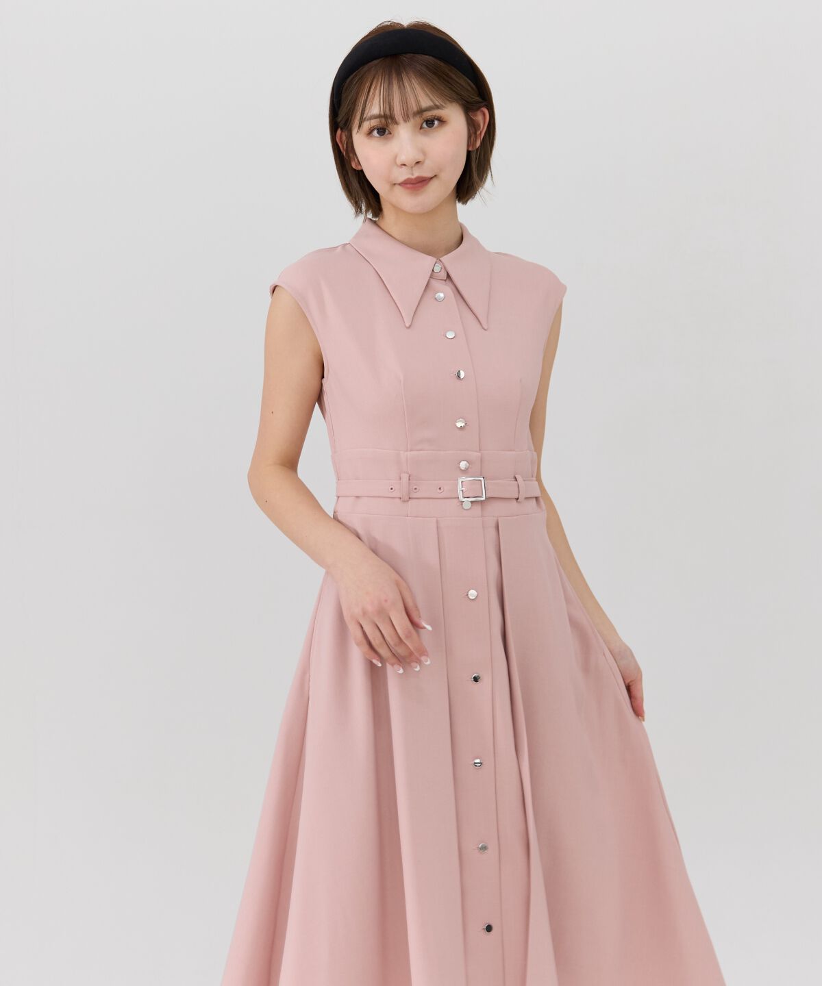 REDYAZEL「シャドーストライプノースリーブシャツワンピース」|ワンピース|ピンク