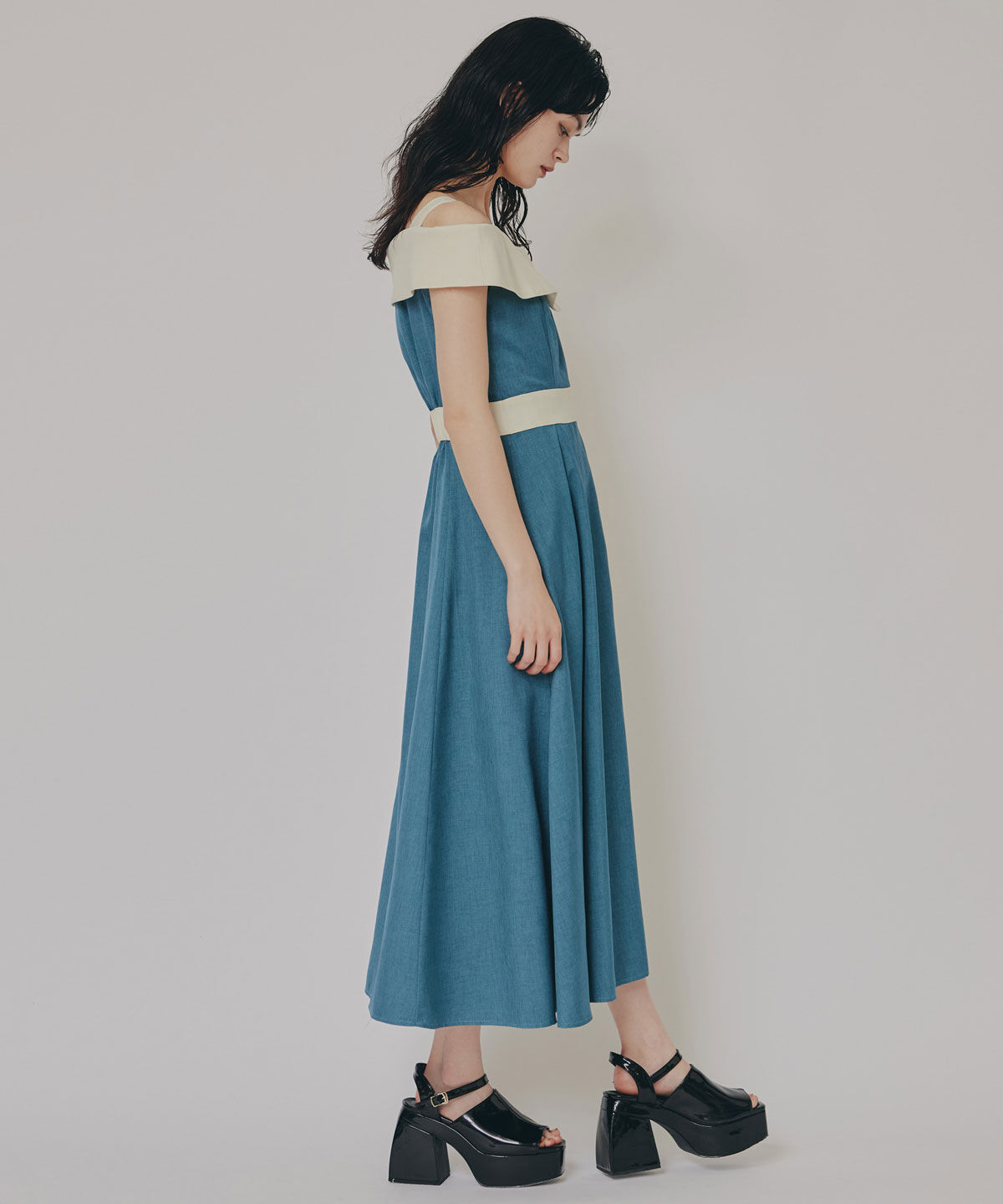 REDYAZEL「バイカラーアシメショルダーワンピース」|ワンピース|