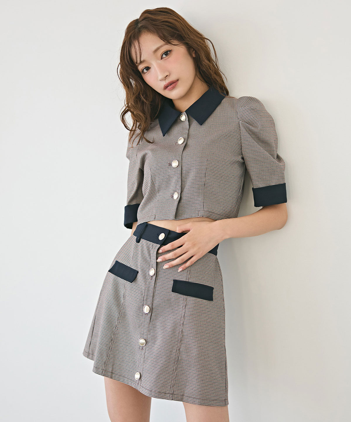 REDYAZEL「バイカラーミニマムジャケット&ミニスカートセットアップ」|ワンピース|千鳥(大)