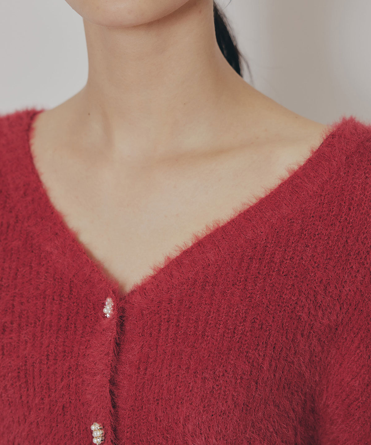 REDYAZEL「フェザーヤーンビジューボタンカーディガン」|カーディガン|