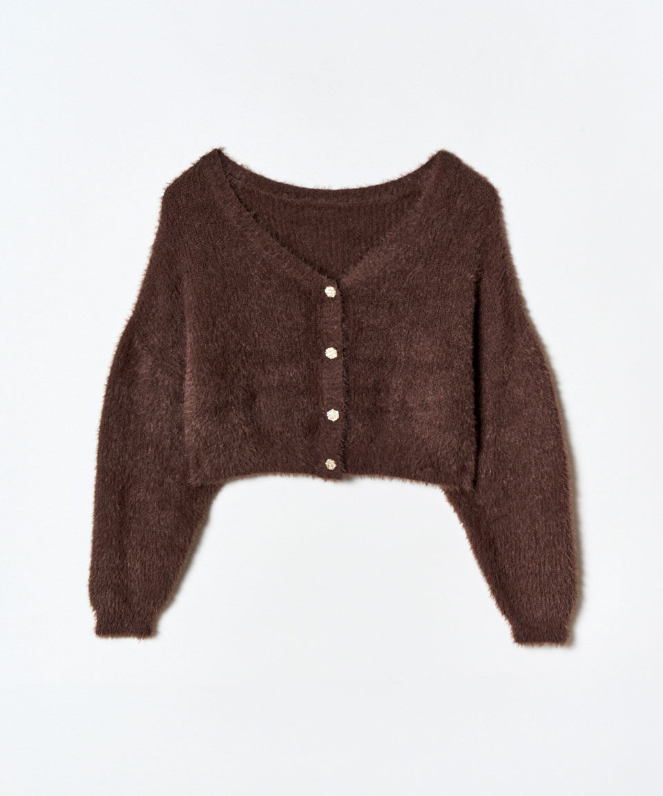 REDYAZEL「フェザーヤーンビジューボタンカーディガン」|カーディガン|
