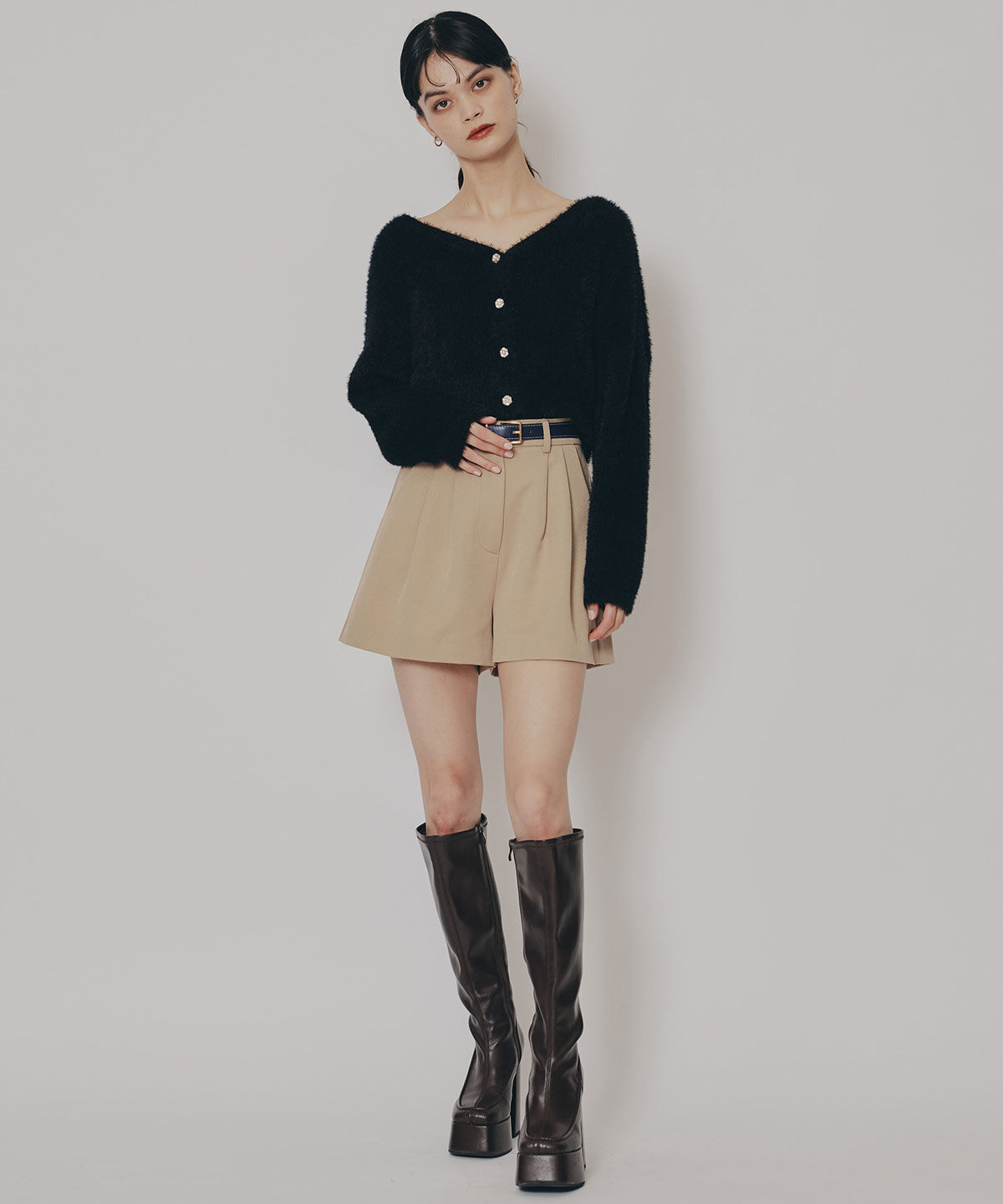 REDYAZEL「フェザーヤーンビジューボタンカーディガン」|カーディガン|