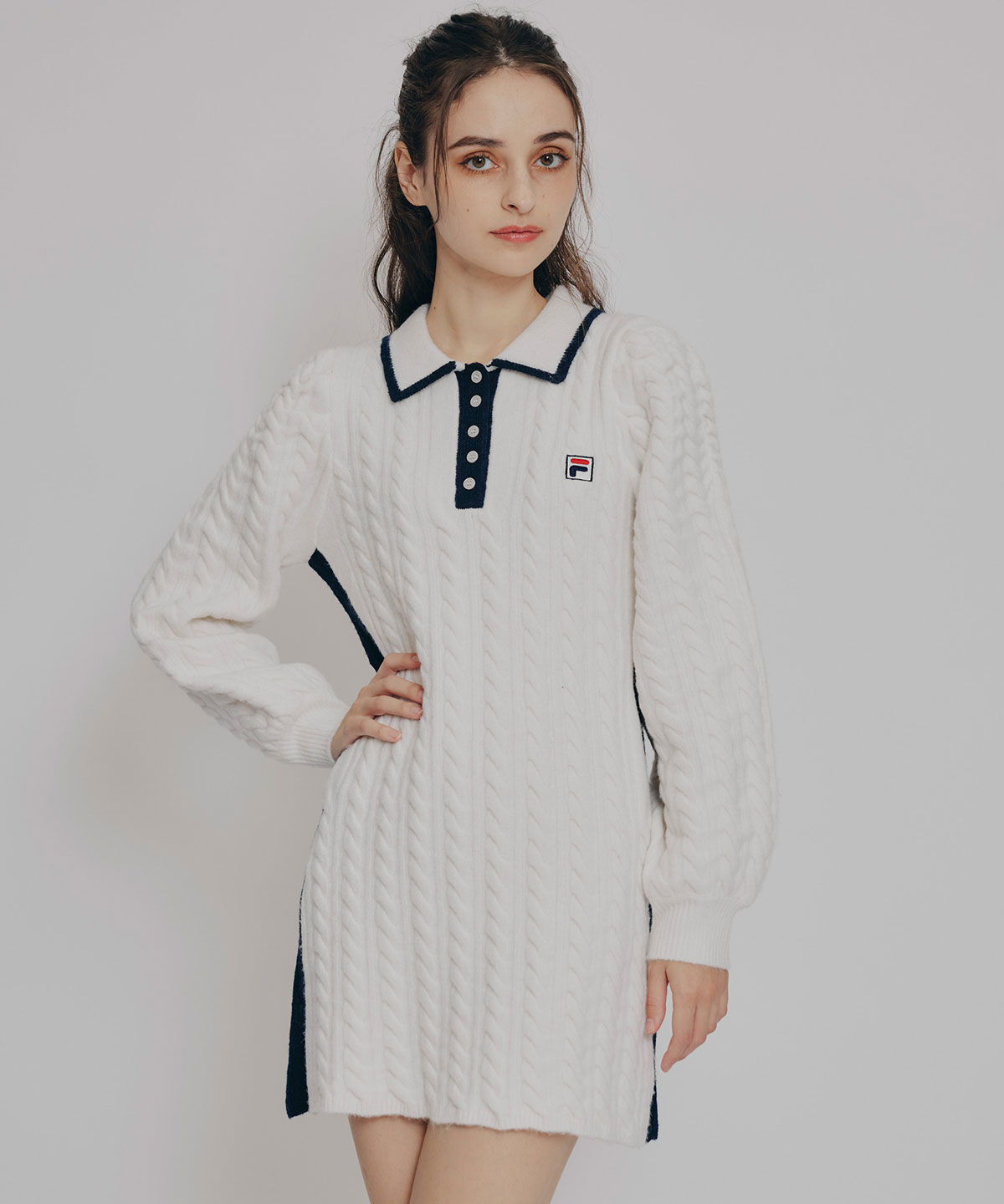 REDYAZEL「［FILA&times;REDYAZEL］ケーブルニットポロミニワンピース」|ワンピース|オフ