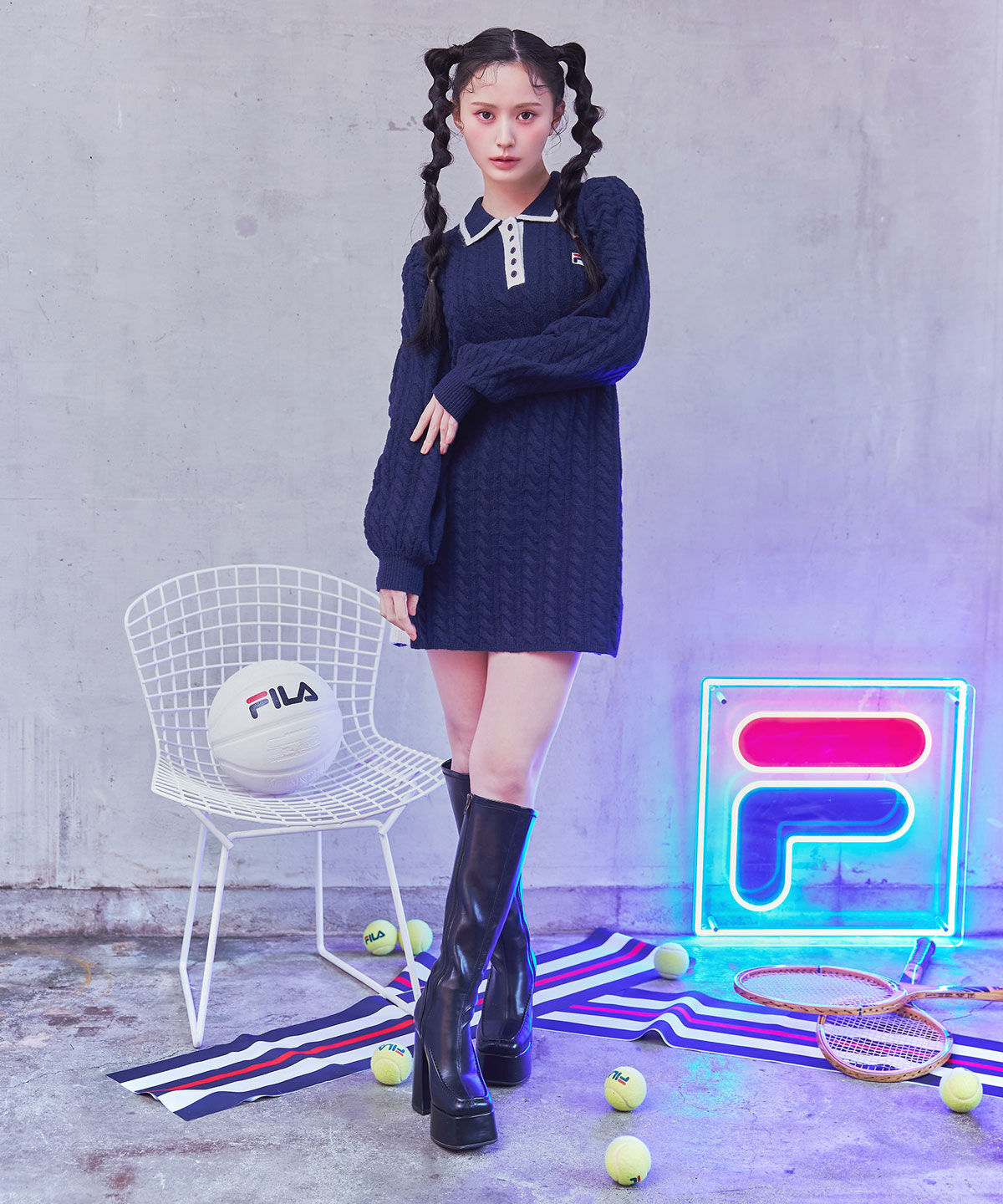 REDYAZEL「［FILA&times;REDYAZEL］ケーブルニットポロミニワンピース」|ワンピース|