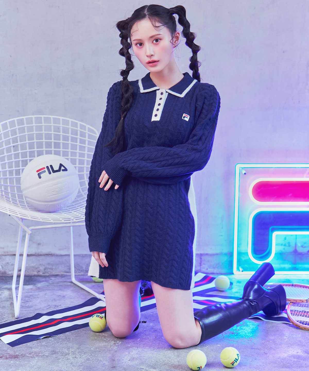 REDYAZEL「［FILA&times;REDYAZEL］ケーブルニットポロミニワンピース」|ワンピース|