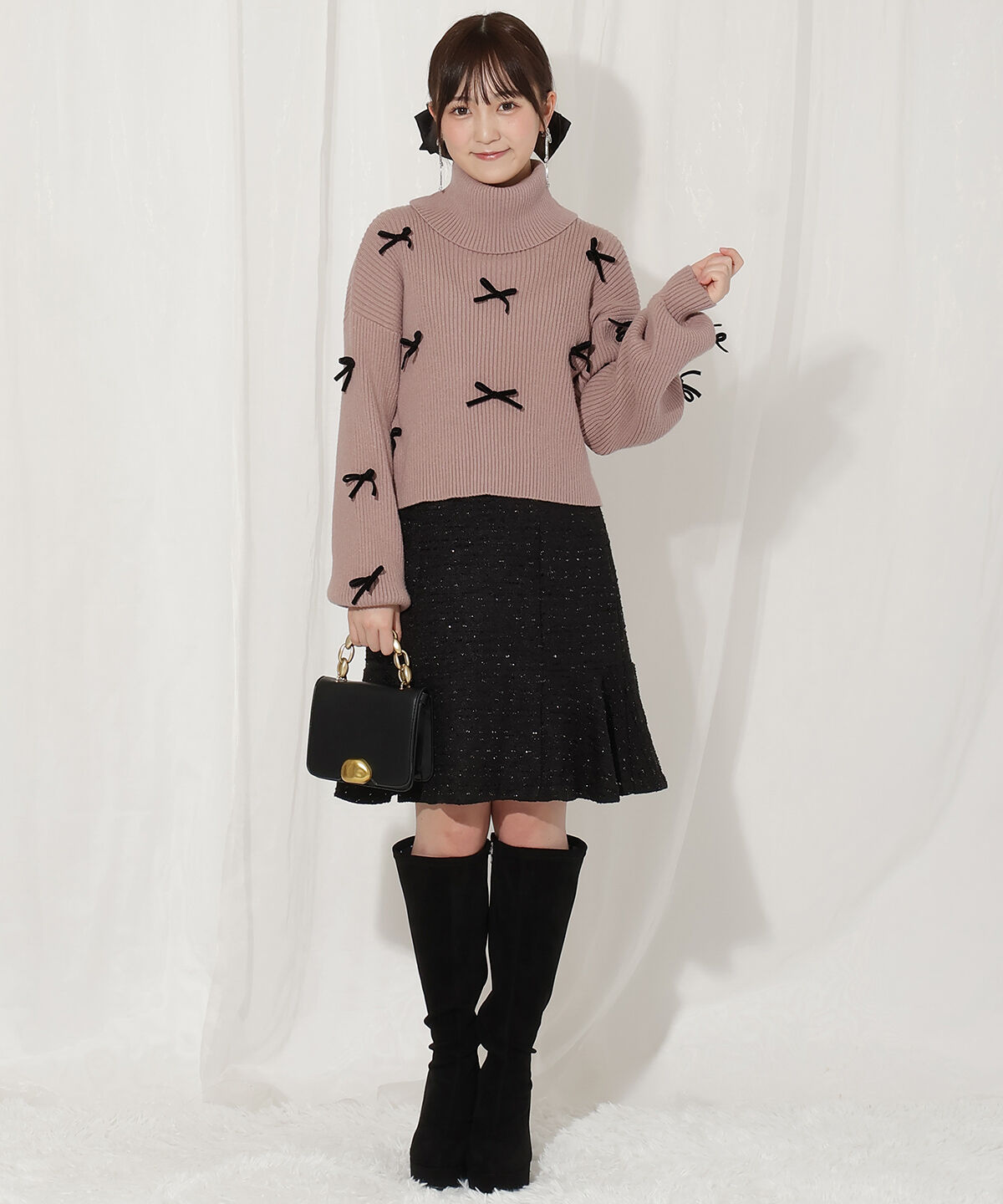 WILLSELECTION「リボンクロップドオフタートルニット」|ニット・セーター|