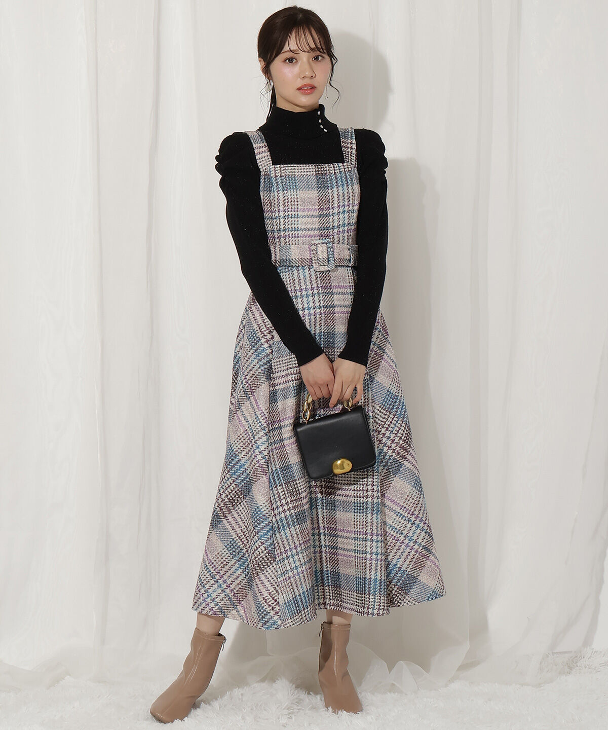 WILLSELECTION「ラメツイードワンピース」|ワンピース|紺系チェック