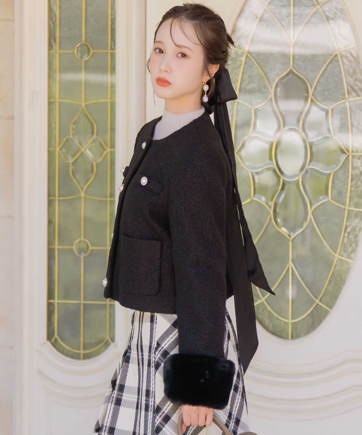 WILLSELECTION「ノーカラーブークレショートコート」|ノーカラーコート|