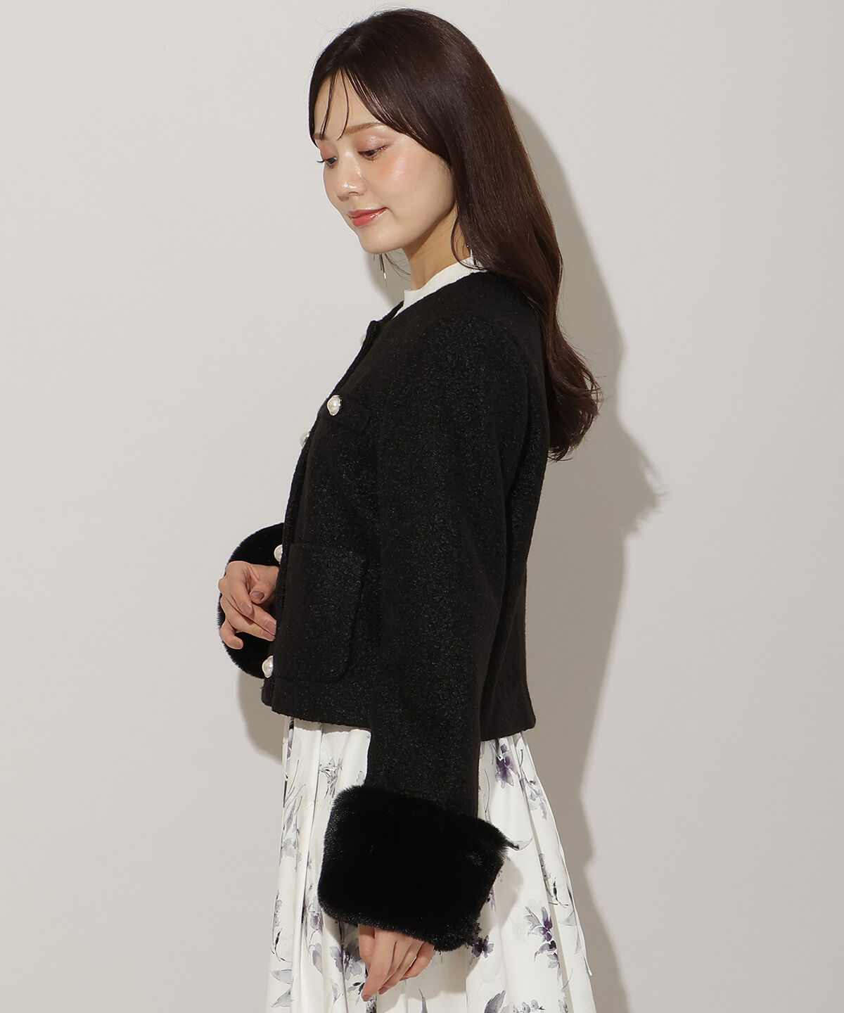 WILLSELECTION「ノーカラーブークレショートコート」|ノーカラーコート|