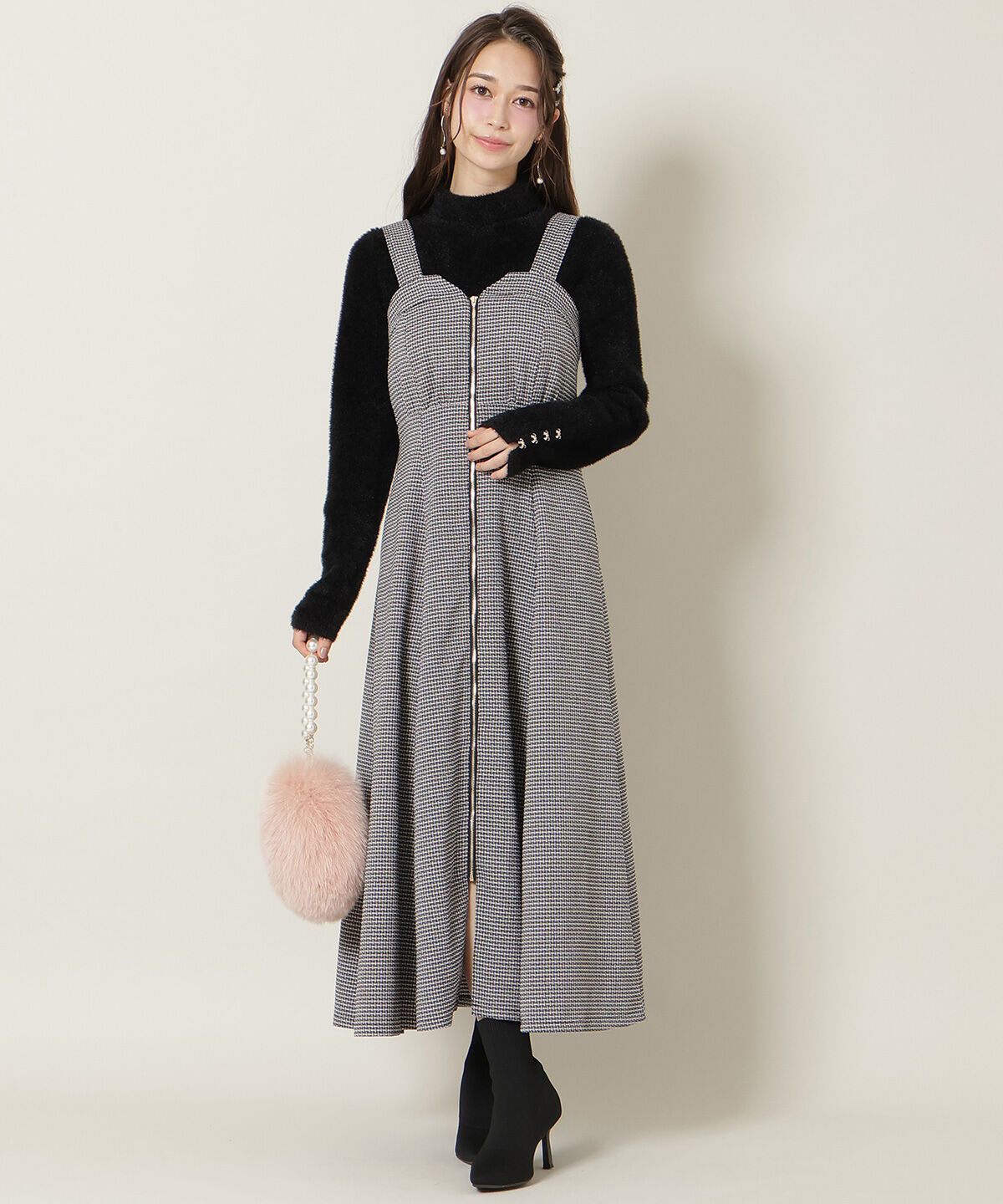 WILLSELECTION「ZIPデザインフレアジャンスカ」|ワンピース|white/borderｽﾄﾗｲﾌﾟ