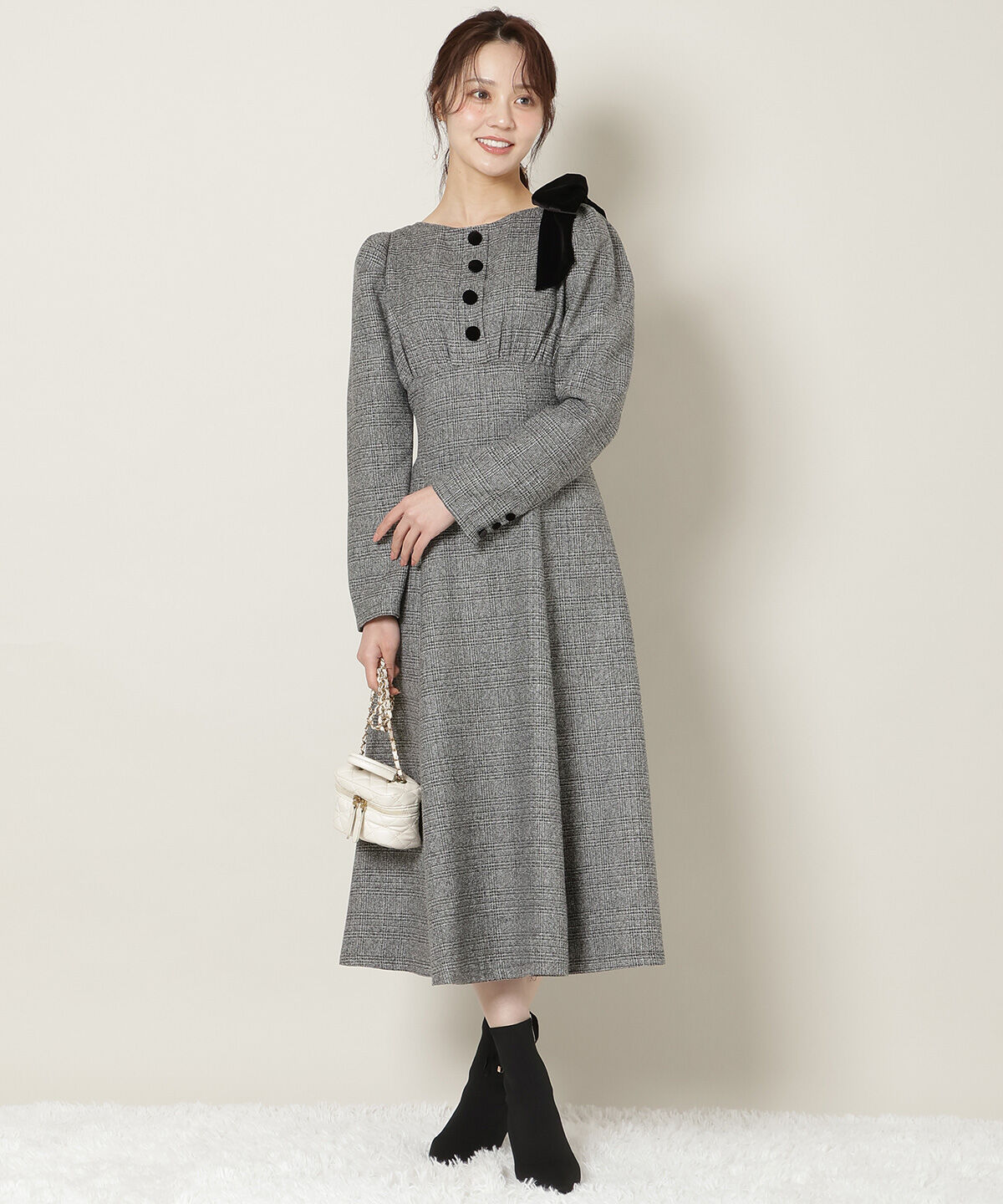 WILLSELECTION「アシメリボンボートネックフレアワンピース」|ワンピース|ブラック