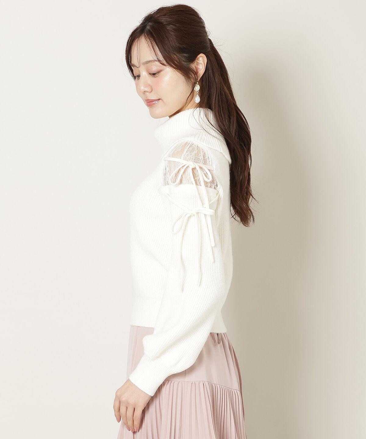 WILLSELECTION「レースショルダーオフタートルニット」|ニット・セーター|