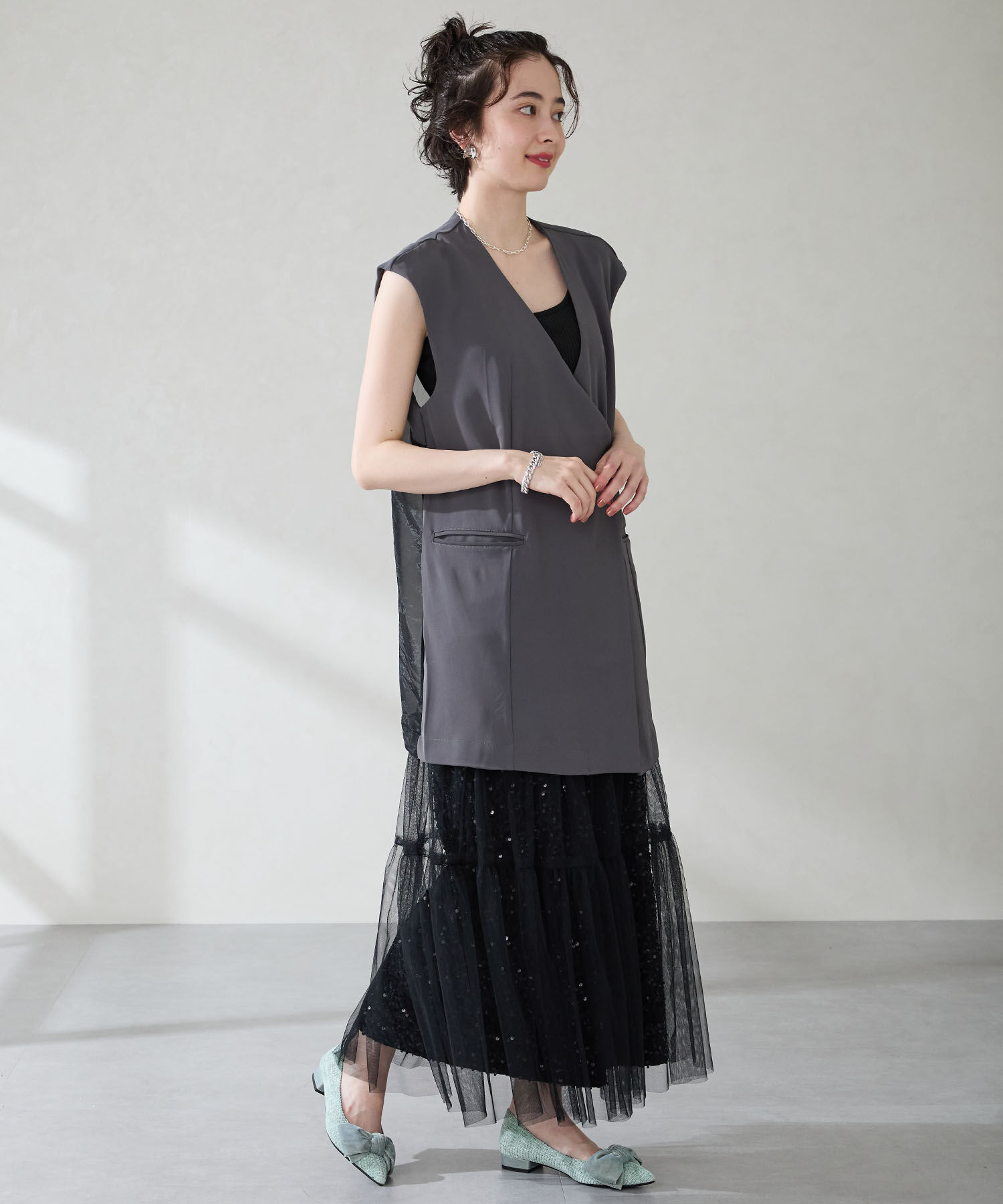 ORiental TRaffic「●2025秋冬新作●ベロアリボン&times;ツイード フラット パンプス /51302」|パンプス|