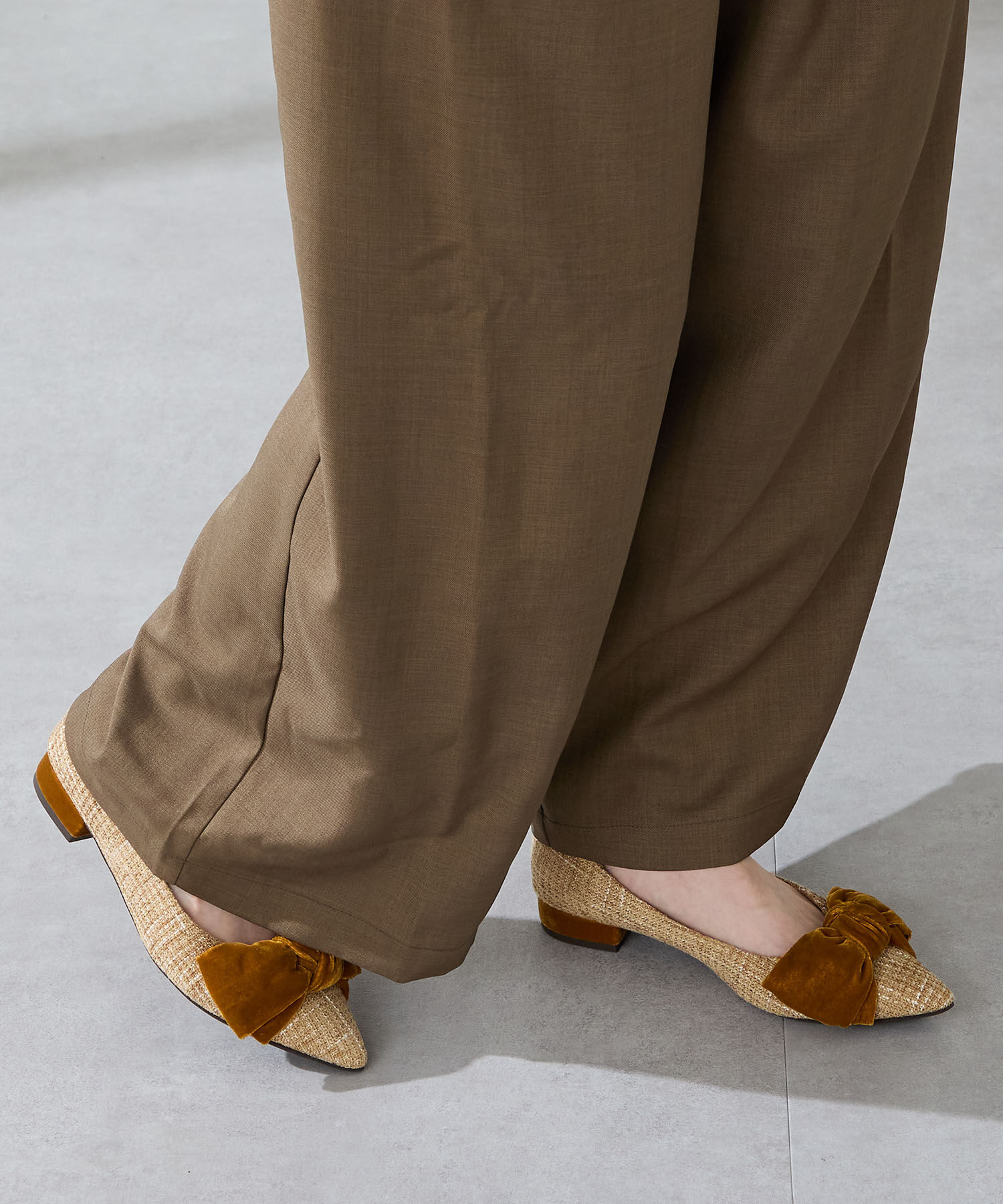 ORiental TRaffic「●2025秋冬新作●ベロアリボン&times;ツイード フラット パンプス /51302」|パンプス|YELLOW