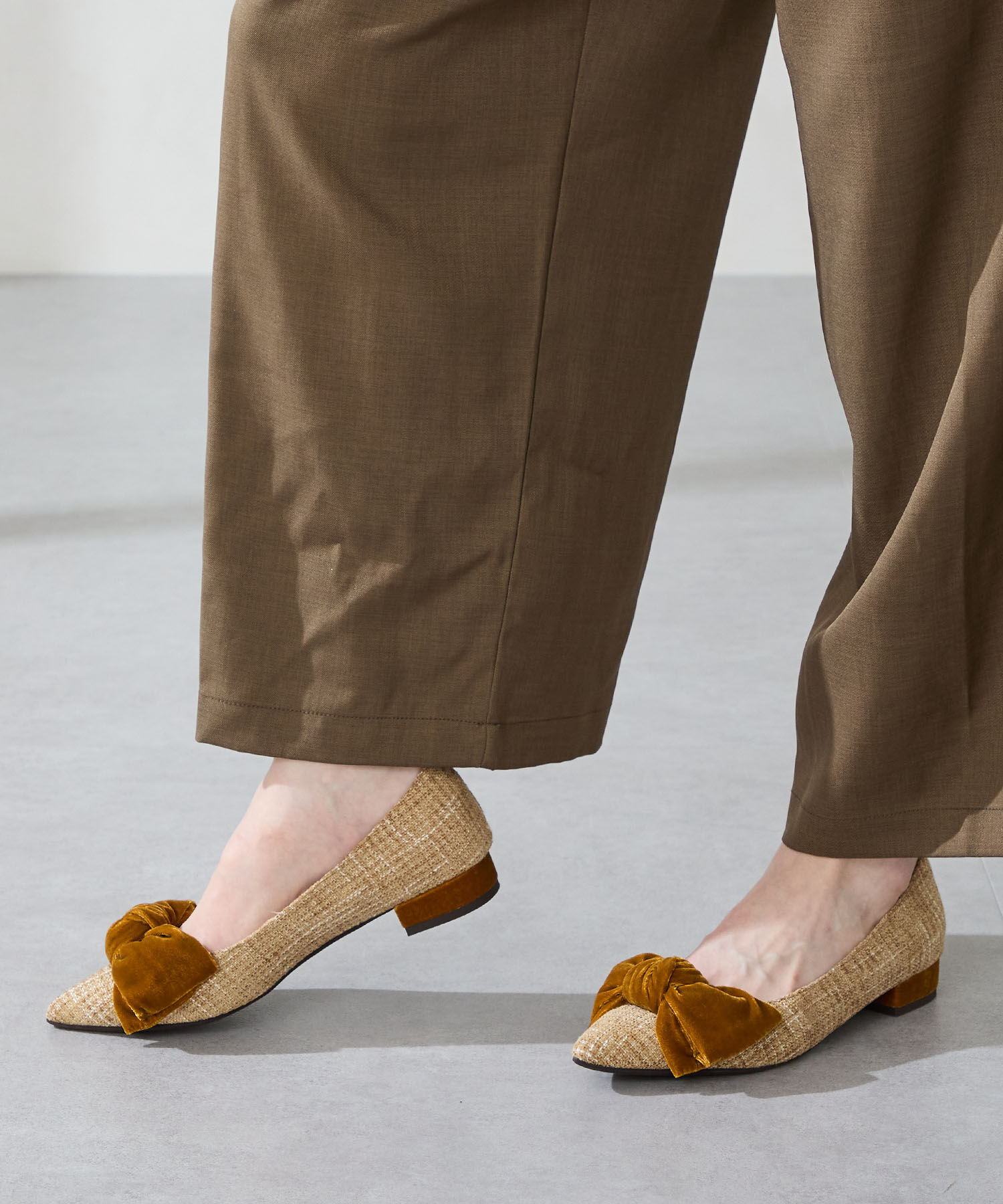 ORiental TRaffic「●2025秋冬新作●ベロアリボン&times;ツイード フラット パンプス /51302」|パンプス|