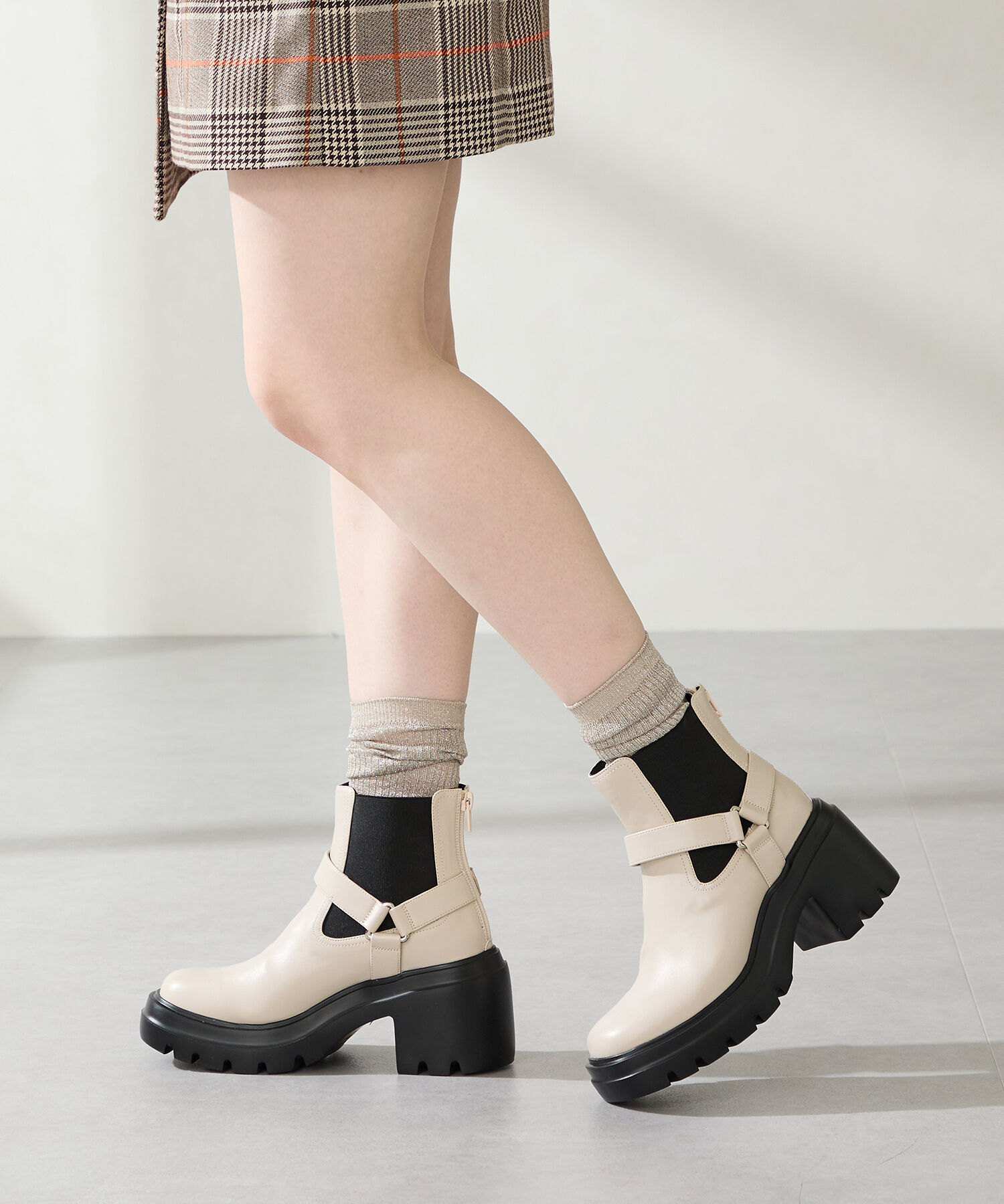 ORiental TRaffic「●2025秋冬新作●ゴアベルト エンジニアブーツ /51415 厚底」|ショートブーツ|BEIGE