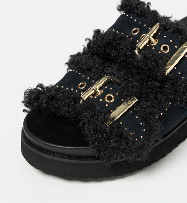 UNITED ARROWS「フェイクファー 2ライン スタッズ サンダル」|サンダル|