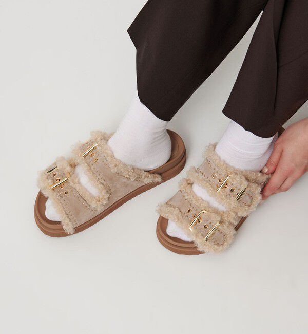 UNITED ARROWS「フェイクファー 2ライン スタッズ サンダル」|サンダル|