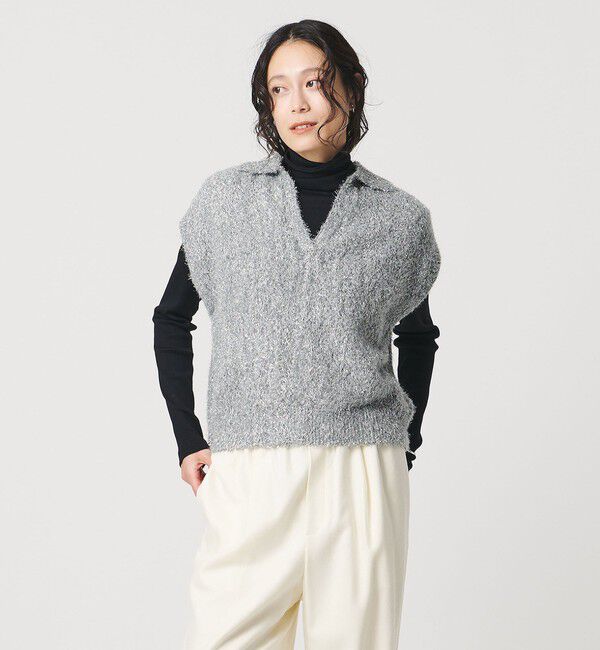 UNITED ARROWS「グリッター スキッパーポロ ベスト」|ニット・セーター|SILVER