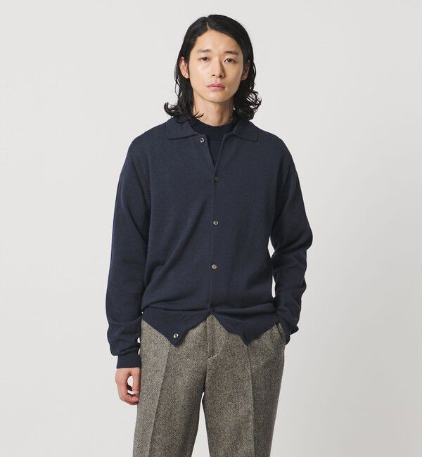 UNITED ARROWS「YAMAGATA ミドルゲージ ポロカーディガン」|カーディガン|NAVY