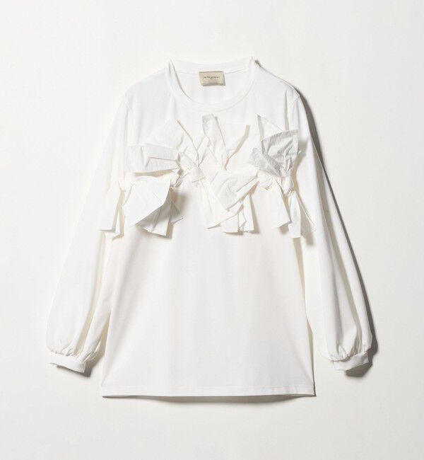 UNITED ARROWS「リボン コンビ パフスリーブ カットソー ‐ウォッシャブル‐」|Tシャツ・カットソー|