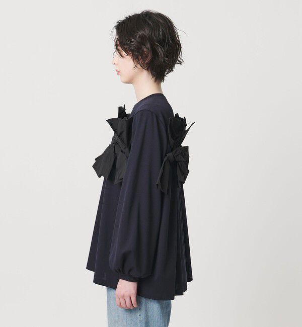 UNITED ARROWS「リボン コンビ パフスリーブ カットソー ‐ウォッシャブル‐」|Tシャツ・カットソー|