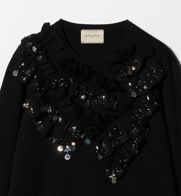 UNITED ARROWS「フリル ビジュー ニット」|ニット・セーター|