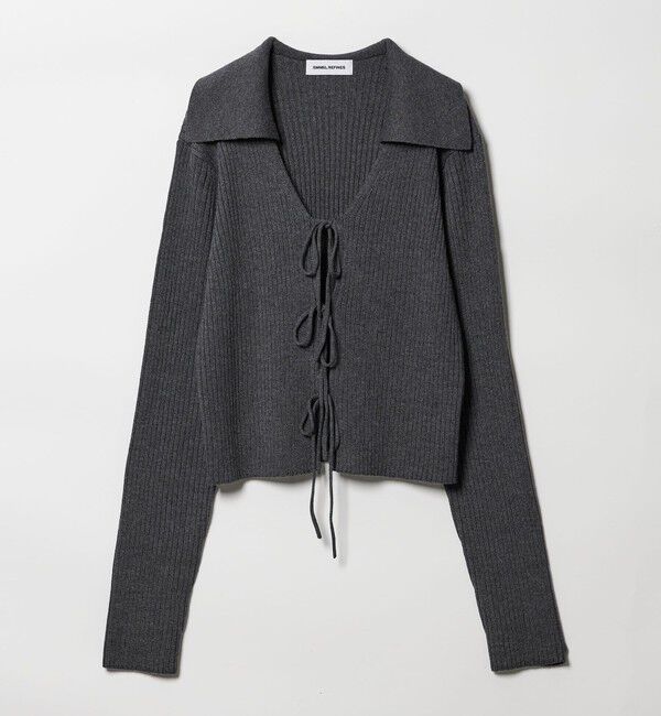EMMEL REFINES「＜EMMEL REFINES＞EM フロントリボン エリツキ ニット」|ニット・セーター|DK.GRAY