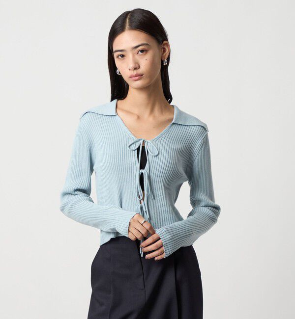 EMMEL REFINES「＜EMMEL REFINES＞EM フロントリボン エリツキ ニット」|ニット・セーター|LT.BLUE