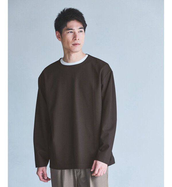 UNITED ARROWS green label relaxing「KIVANC ノーカラー 長袖 Tシャツ -ストレッチ-」|Tシャツ・カットソー|DK.BROWN