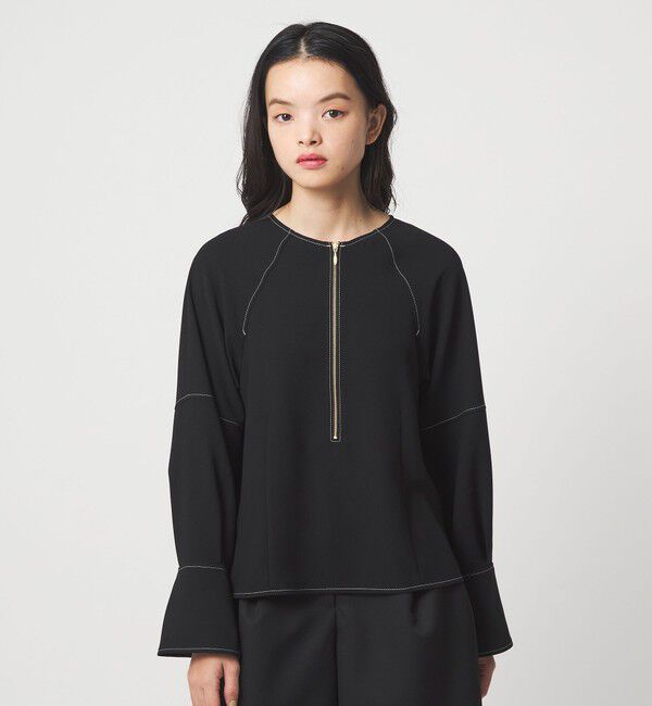 EMMEL REFINES「＜EMMEL REFINES＞EM ステッチ2WAY ジップ ブラウス」|シャツ・ブラウス|BLACK