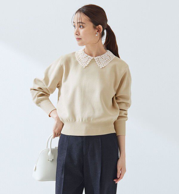 UNITED ARROWS green label relaxing「【WEB限定】エリレース 2WAY ニット プルオーバー ウォッシャブル」|ニット・セーター|BEIGE