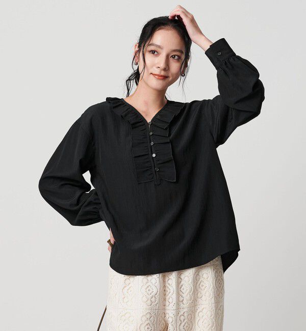 BEAUTY&YOUTH UNITED ARROWS「【WEB限定 Wardrobe DAILY MINIMAL】フリル Vネックブラウス ウォッシャブル」|シャツ・ブラウス|BLACK