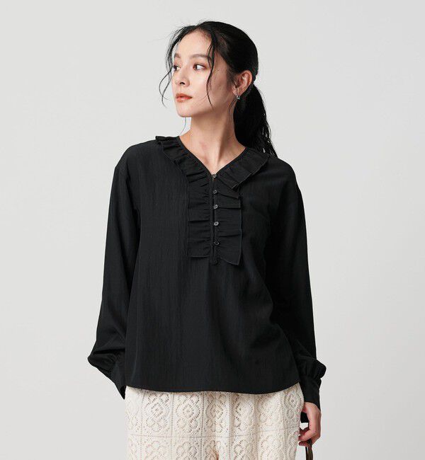 BEAUTY&YOUTH UNITED ARROWS「【WEB限定 Wardrobe DAILY MINIMAL】フリル Vネックブラウス ウォッシャブル」|シャツ・ブラウス|
