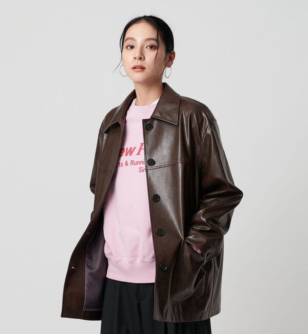 BEAUTY&YOUTH UNITED ARROWS「レザーライク カバーオール ジャケット」|その他|DK.BROWN