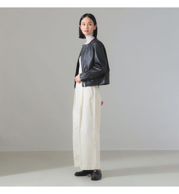 Demi-Luxe BEAMS 「マット シープスキン ノーカラー ライダース ブルゾン」|ブルゾン・スタジャン|