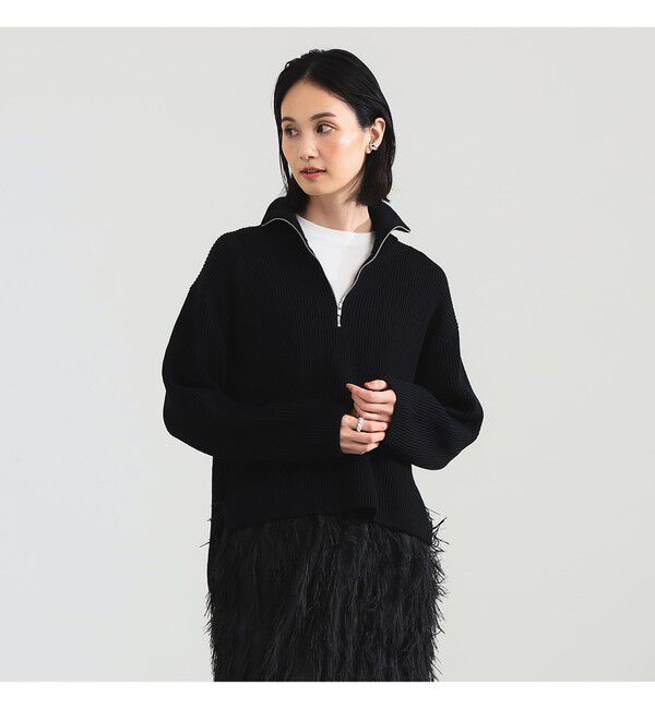 Demi-Luxe BEAMS 「BATONER / ウール リブ ハーフジップ ニット」|ニット・セーター|BLACK