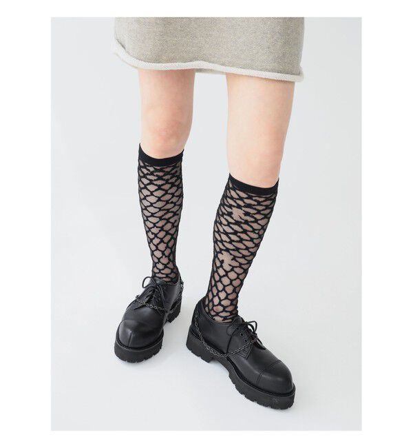 BEAMSBOY「maturely / ワイヤー メッシュ シアー ハイソックス」|ソックス|BLACK