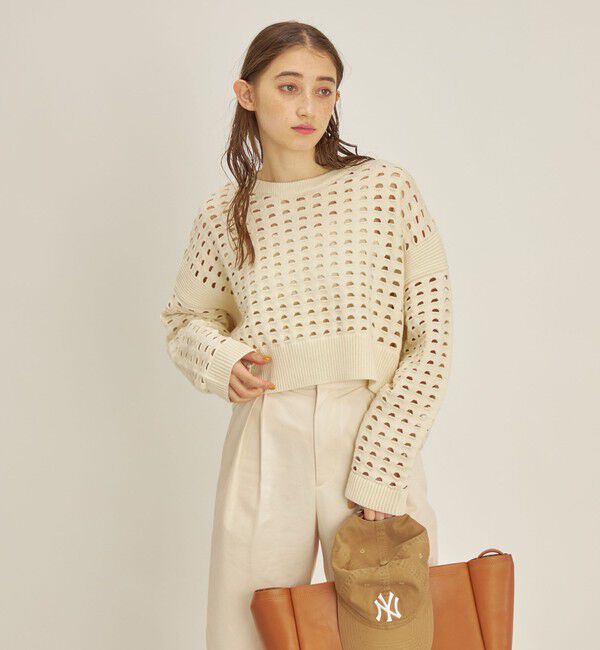 SHIPS for women「〈手洗い可能〉綿 ナイロン メッシュ ニット プルオーバー」|ニット・セーター|