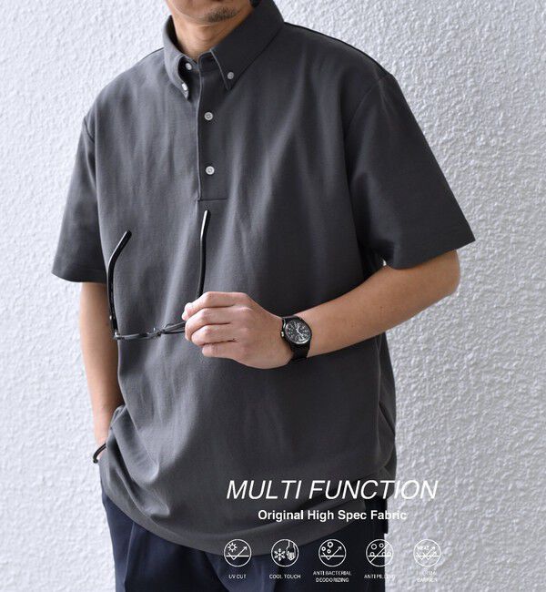 SHIPS any「SHIPS any:〈接触冷感/遮熱/UVカット機能等〉サマーファンクション 鹿の子 ボタンダウンポロシャツ◇」|ポロシャツ|ダークグレー