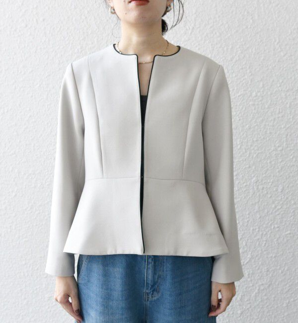 SHIPS any「SHIPS any:〈洗濯機可能〉ダブルクロス  ペプラム ノーカラー ジャケット［NAVY BLUE］」|ノーカラージャケット|