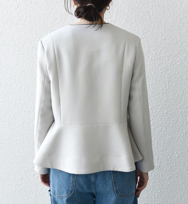 SHIPS any「SHIPS any:〈洗濯機可能〉ダブルクロス  ペプラム ノーカラー ジャケット［NAVY BLUE］」|ノーカラージャケット|