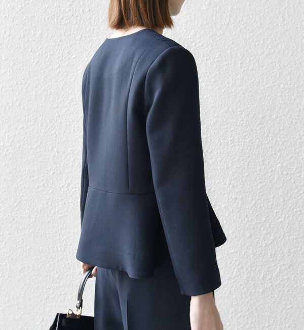 SHIPS any「SHIPS any:〈洗濯機可能〉ダブルクロス  ペプラム ノーカラー ジャケット［NAVY BLUE］」|ノーカラージャケット|