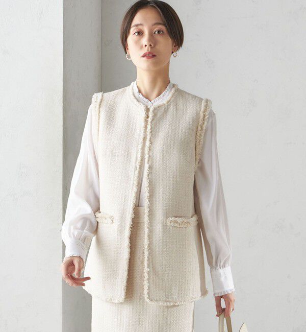 SHIPS for women「スラブ ツイード ロング ジレ（セレモニー対応可）」|ベスト・ジレ|