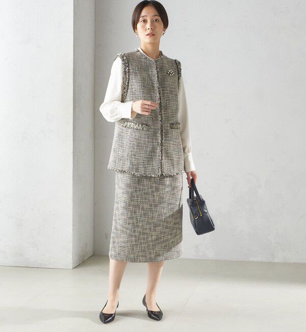 SHIPS for women「スラブ ツイード ロング ジレ（セレモニー対応可）」|ベスト・ジレ|