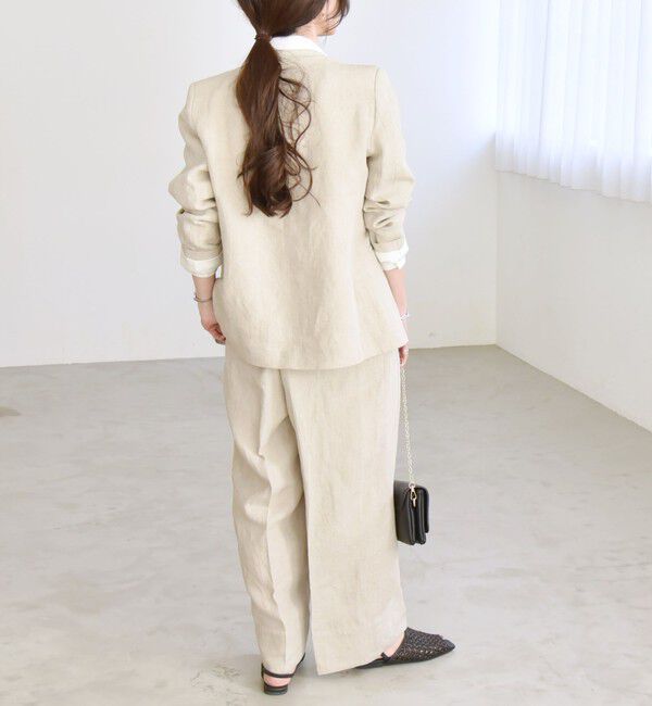 quaranciel「quaranciel:〈手洗い可能〉ヨーロピアンフラックス リネン ノーラペル オーバー ジャケット」|ノーカラージャケット|