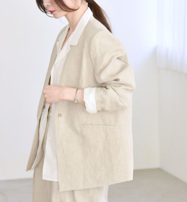 quaranciel「quaranciel:〈手洗い可能〉ヨーロピアンフラックス リネン ノーラペル オーバー ジャケット」|ノーカラージャケット|