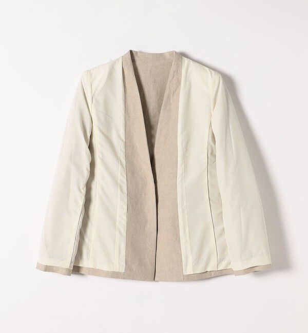 quaranciel「quaranciel:〈手洗い可能〉ヨーロピアンフラックス リネン ノーラペル オーバー ジャケット」|ノーカラージャケット|